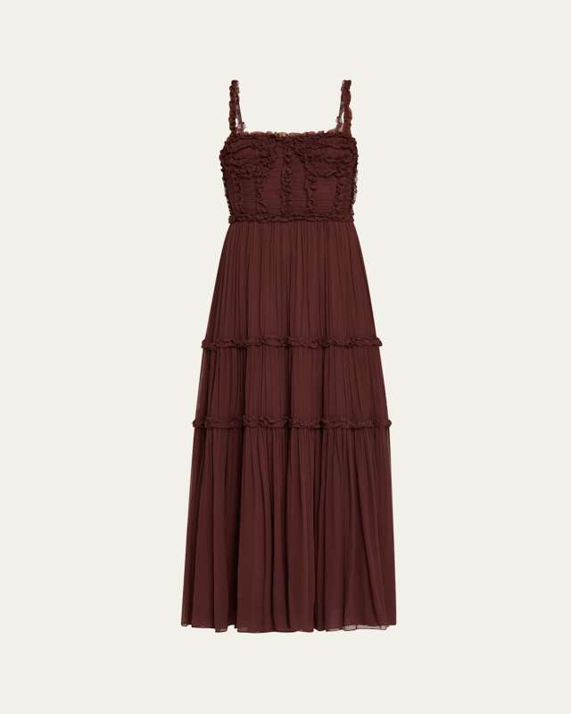 Talitha Smocked Sleeveless Silk Midi Dress